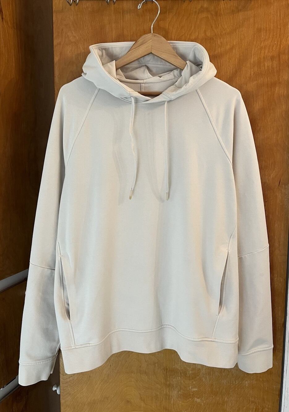 Mens Lululemon City Sweat Pullover Hoodie Raw Linen Off White READ FLAW Sz L